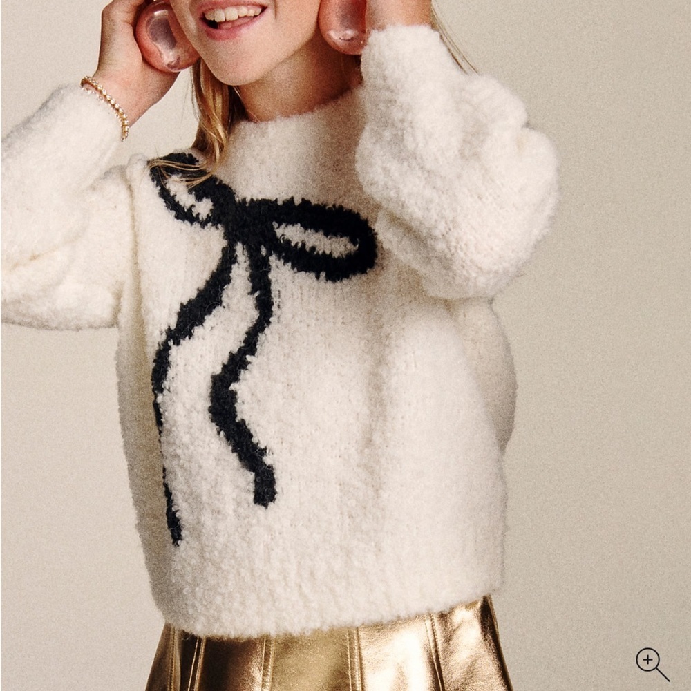 J crew Girls' bow crewneck sweater in bubble yarn